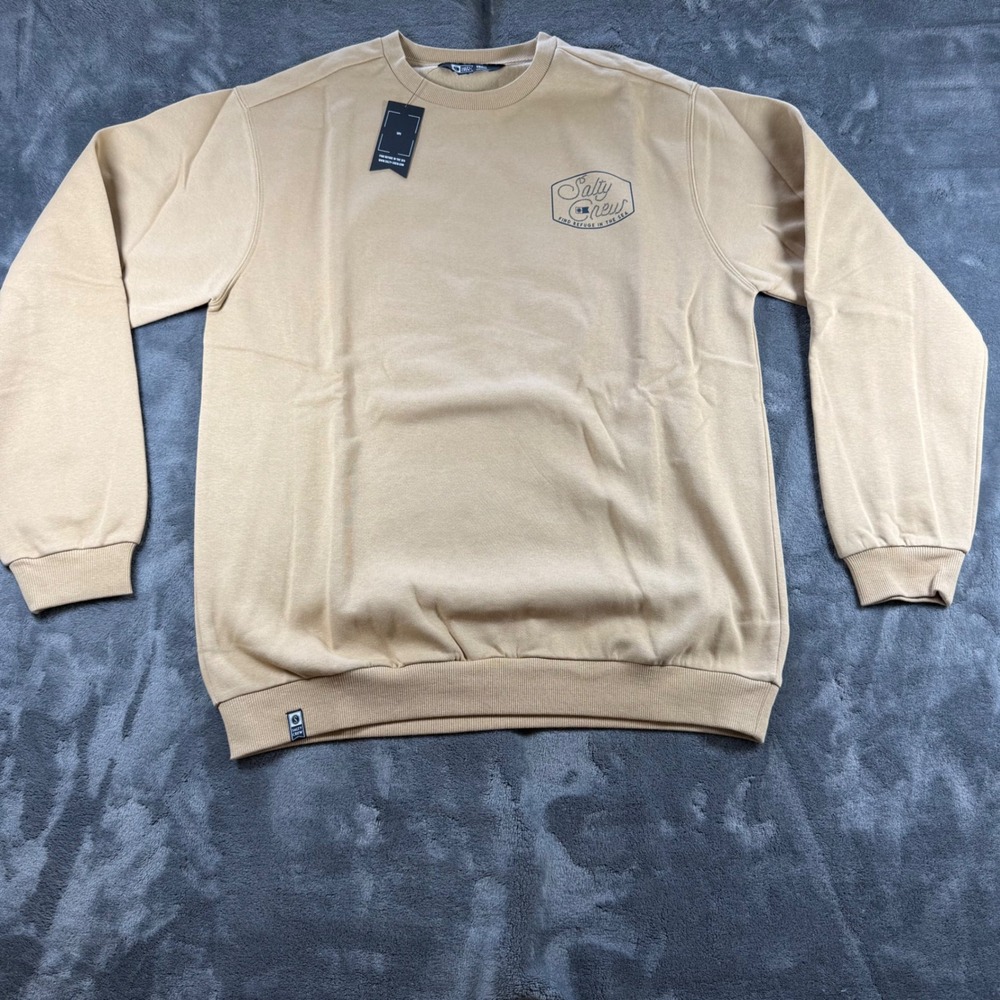 Salty Crew Mens Tan Khaki Refuge In The Sea Graphic Fleece Crewneck Sweatshirt S
